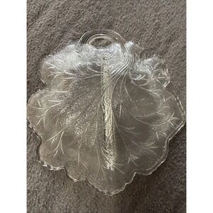 Vintage Indiana Glass Clear  Leaf Tree Pattern Divided Plate| Serving Tray | 10"